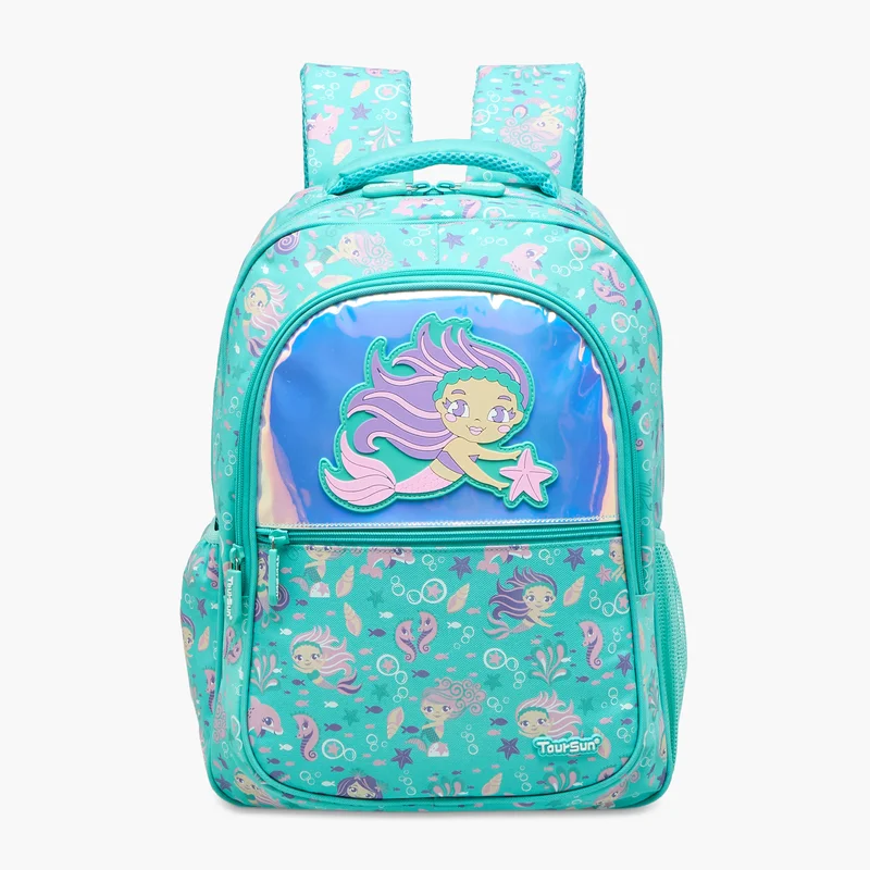 Must MUST Mermaid Print Backpack with Zip Closure and Laptop Compartment - 32x19x42 cms